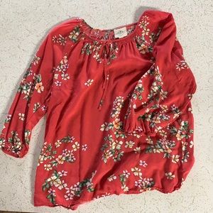 3/4 sleeve pink floral shirt